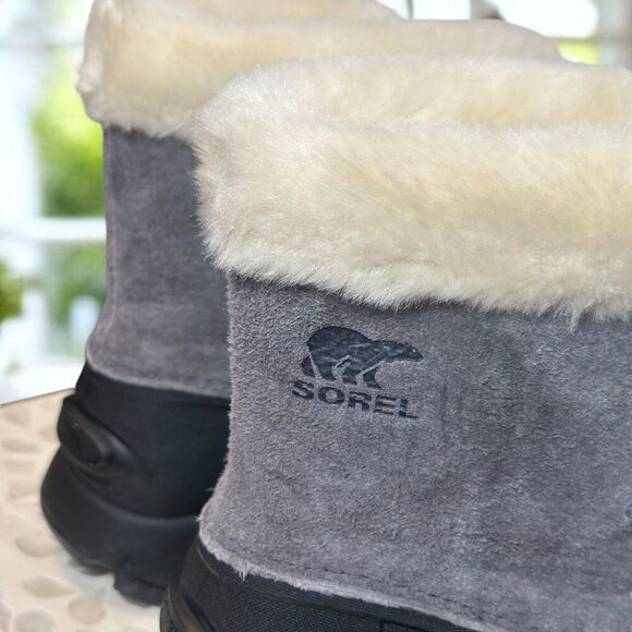 Sorel Snow Angel Insulated NL3482-052 Gray Black Winter Boots Faux Fur Women’s 7 - Picture 2 of 13